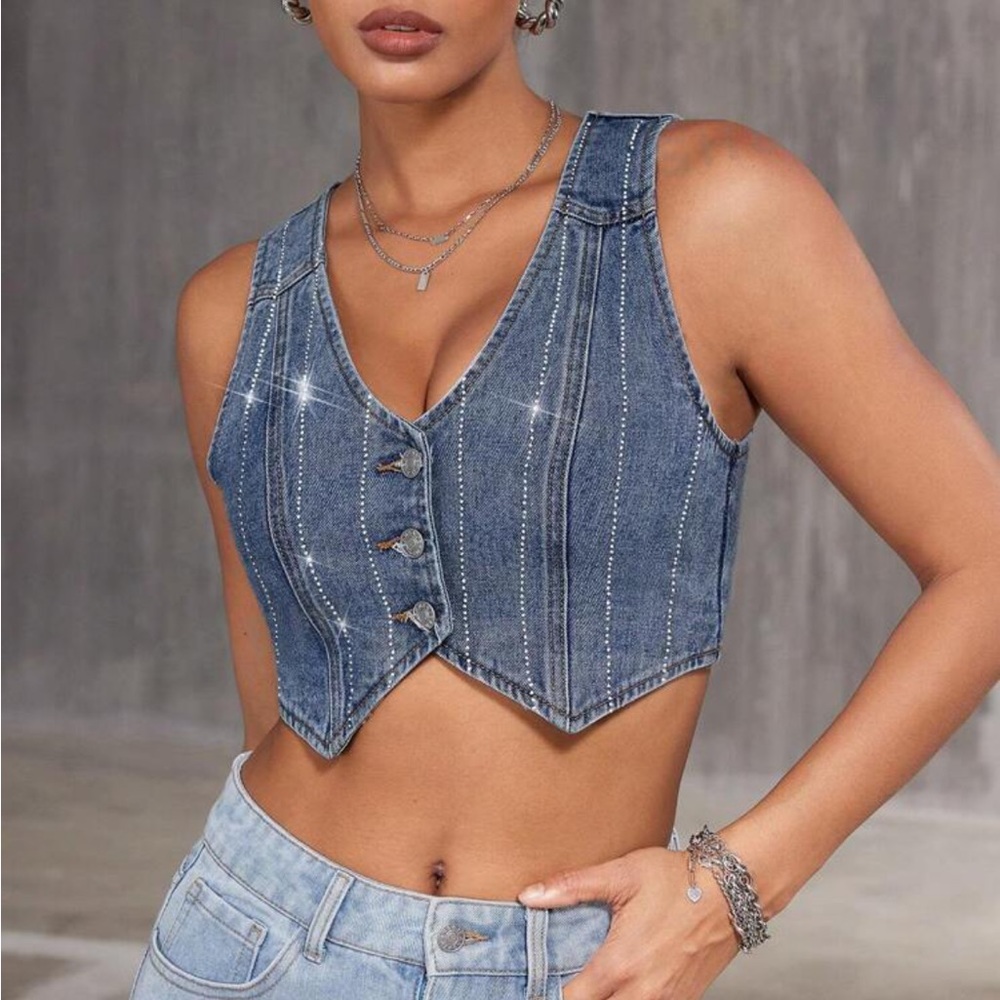 Women'S Denim Vest Top - Picture 3 of 4